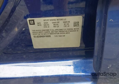 2014 Chevrolet Sonic Lt Auto z USA, uszkodzony, nr VIN 1G1JC5SH9E4196685